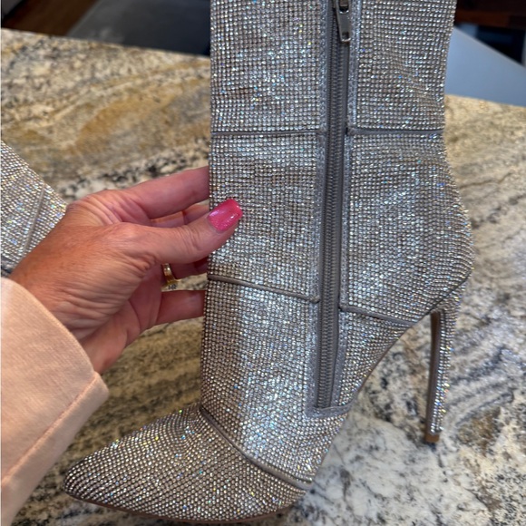 Steve Madden Elegant Silver Rhinestone Stiletto Boots - Picture 5 of 10